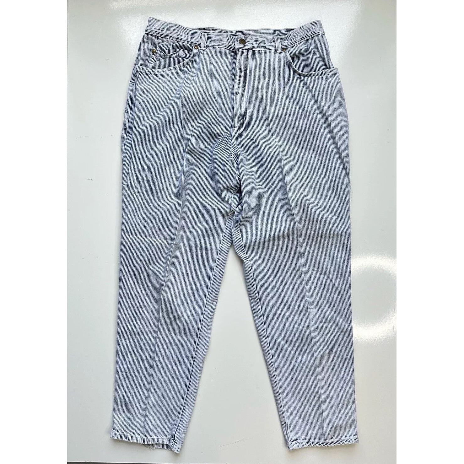 Levi's 900 Series Silver Tab 80s Vtg Mom Jeans Blue White Railroad Stripe 34x30